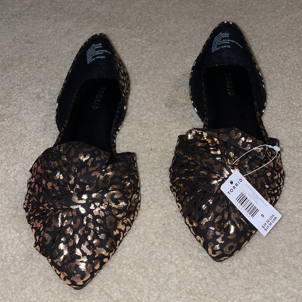 Nwt-Cute Leopard Print Metallic Bow Pointed Toe W… - image 1